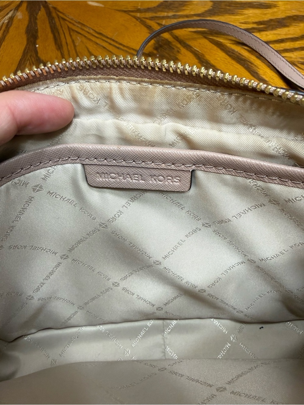 Michael Kors Saffiano Crossbody in Blush Taupe with Gold Chain - Picture 3 of 3